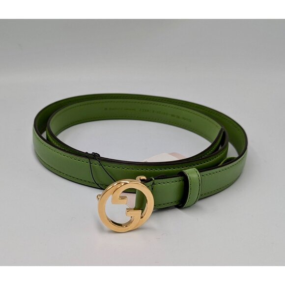 Gucci Women’s Blondie Ciny Interlocking Buckle Leather Belt Green 85cm 723073 - Picture 2 of 8